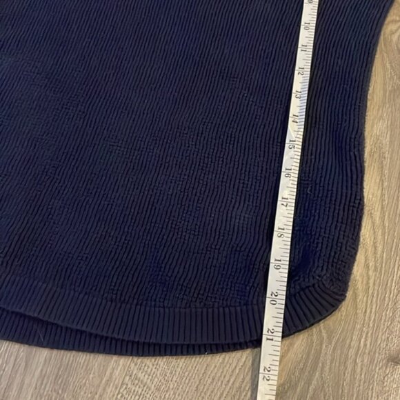 Navy bluel Waffled Ribbed Cowl Neck sweater with drawstring funnel - Picture 3 of 5